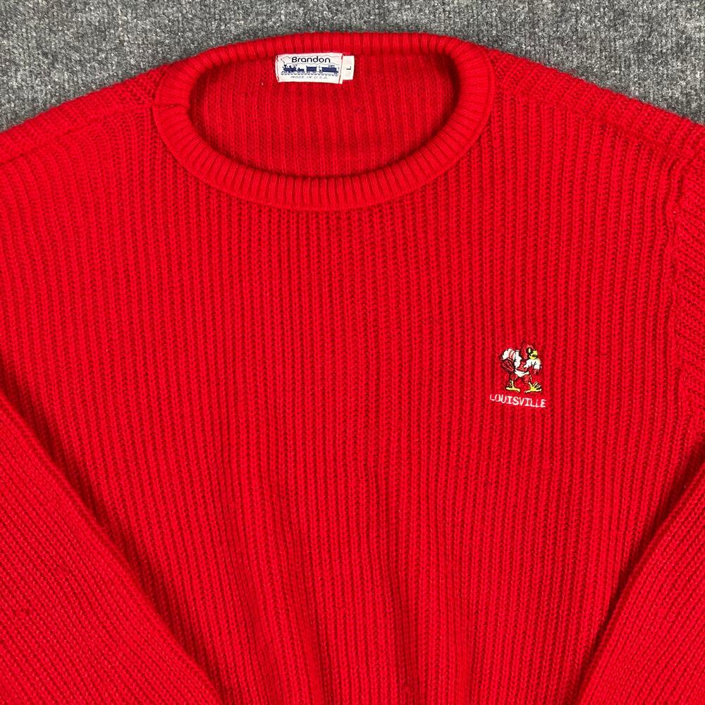 Brandon Sweater Womens Size‎ L Red Knit Louisville Logo Crewneck Pullover